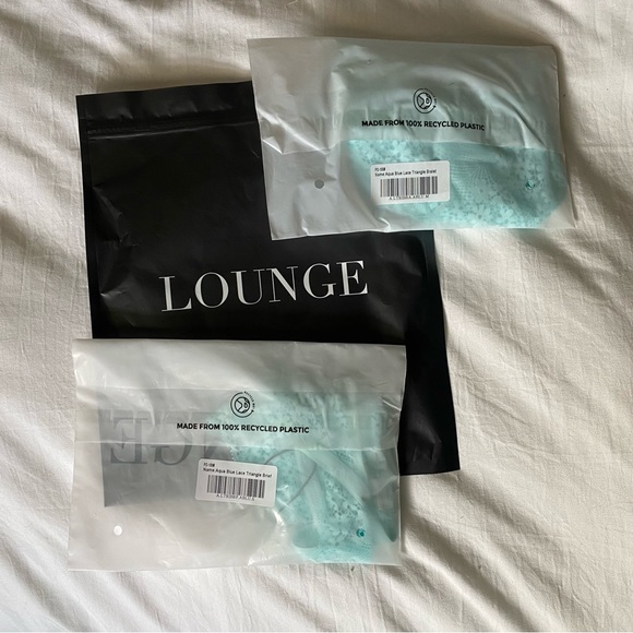 *SET* *NWT* Lounge Underwear AQUA BLUE LACE TRIANGLE BRALETTE (M) & BRIEFS (S) - Picture 2 of 8